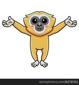 Cute little gibbon cartoon raising hands