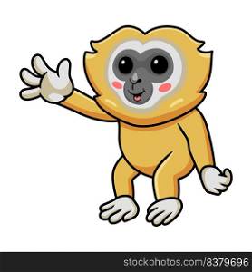 Cute little gibbon cartoon waving hand