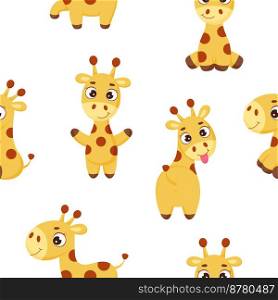 Cute little giraffe seamless childish pattern. Funny cartoon character for fabric, wrapping, textile, wallpaper, apparel. Vector illustration