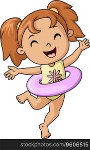 Cute little girl cartoon with inflatable ring