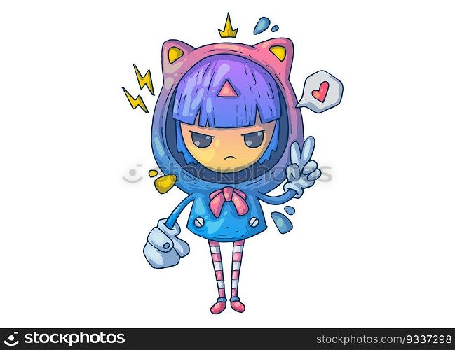 Cute little girl dressed as a cat. Creative cartoon illustration. Picture for print, advertising, applications and T-shirt print.