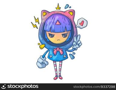 Cute little girl dressed as a cat. Creative cartoon illustration. Picture for print, advertising, applications and T-shirt print.