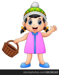 Cute little girl holding a basket