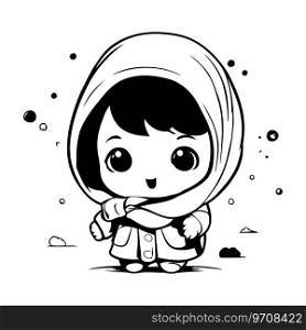 Cute little girl in a japanese costume. Vector illustration.