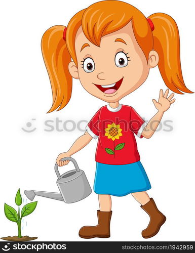 Cute little girl watering plants