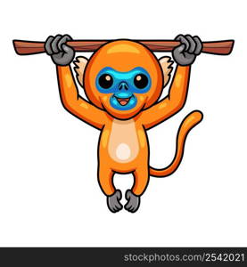 Cute little golden monkey cartoon on tree branch