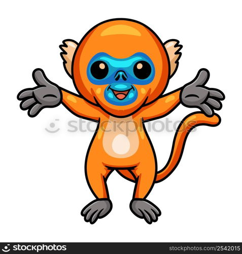 Cute little golden monkey cartoon raising hands