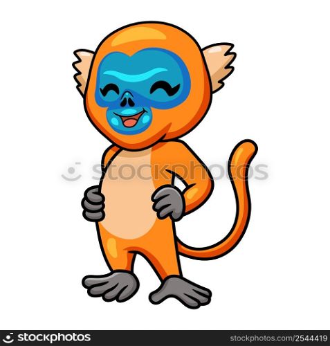 Cute little golden monkey cartoon standing