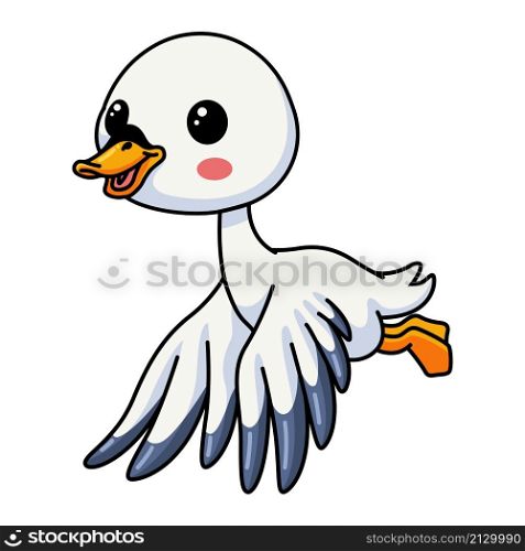 Cute little goose cartoon flying