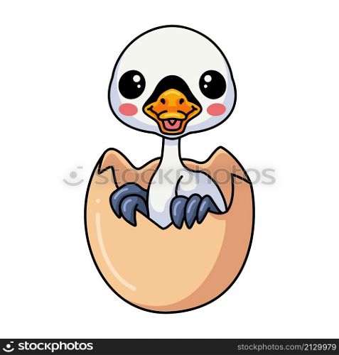 Cute little goose cartoon hatching from egg