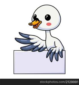 Cute little goose cartoon with blank sign