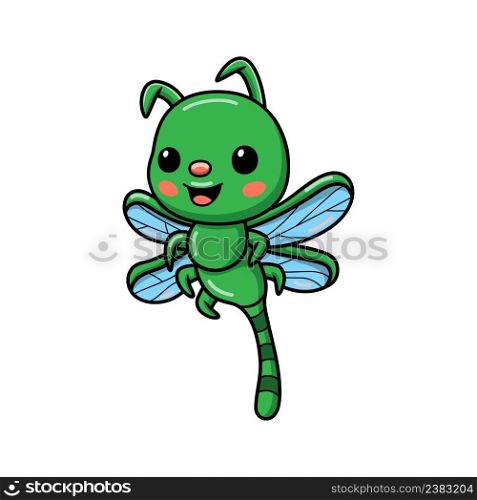 Cute little green dragonfly cartoon 