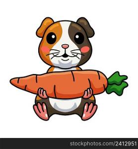 Cute little guinea pig cartoon holding carrot
