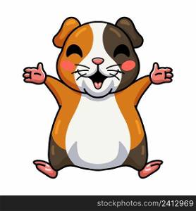 Cute little guinea pig cartoon raising hands