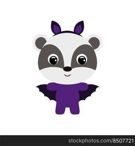 Cute little Halloween badger in a bat costume. Cartoon animal character for kids t-shirts, nursery decoration, baby shower, greeting card, invitation, house interior. Vector stock illustration