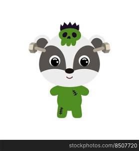 Cute little Halloween badger in a Frankenstein costume. Cartoon animal character for kids t-shirts, nursery decoration, baby shower, greeting card, invitation. Vector stock illustration