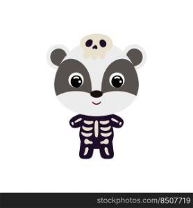 Cute little Halloween badger in a skeleton costume. Cartoon animal character for kids t-shirts, nursery decoration, baby shower, greeting card, invitation, house interior. Vector stock illustration