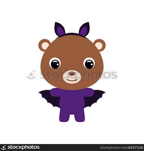 Cute little Halloween bear in a bat costume. Cartoon animal character for kids t-shirts, nursery decoration, baby shower, greeting card, invitation, house interior. Vector stock illustration