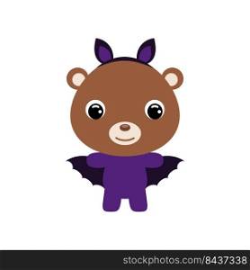 Cute little Halloween bear in a bat costume. Cartoon animal character for kids t-shirts, nursery decoration, baby shower, greeting card, invitation, house interior. Vector stock illustration