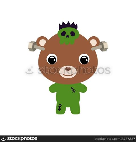 Cute little Halloween bear in a Frankenstein costume. Cartoon animal character for kids t-shirts, nursery decoration, baby shower, greeting card, invitation. Vector stock illustration
