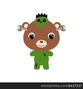 Cute little Halloween bear in a Frankenstein costume. Cartoon animal character for kids t-shirts, nursery decoration, baby shower, greeting card, invitation. Vector stock illustration