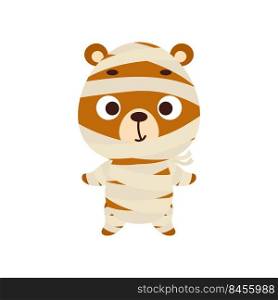 Cute little Halloween bear in a mummy costume. Cartoon animal character for kids t-shirts, nursery decoration, baby shower, greeting card, invitation, house interior. Vector stock illustration