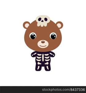 Cute little Halloween bear in a skeleton costume. Cartoon animal character for kids t-shirts, nursery decoration, baby shower, greeting card, invitation, house interior. Vector stock illustration