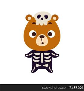 Cute little Halloween bear in a skeleton costume. Cartoon animal character for kids t-shirts, nursery decoration, baby shower, greeting card, invitation, house interior. Vector stock illustration