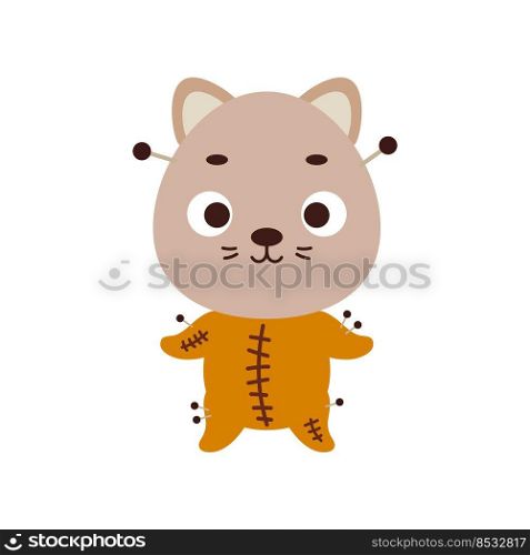 Cute little Halloween cat in a voodoo costume. Cartoon animal character for kids t-shirts, nursery decoration, baby shower, greeting card, invitation, house interior. Vector stock illustration