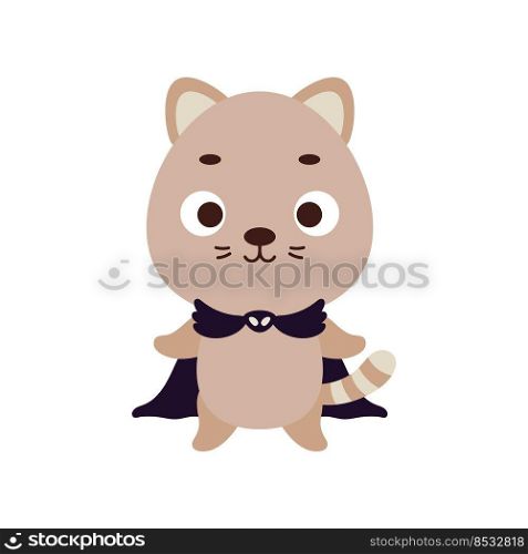Cute little Halloween cat in a wizard costume. Cartoon animal character for kids t-shirts, nursery decoration, baby shower, greeting card, invitation, house interior. Vector stock illustration