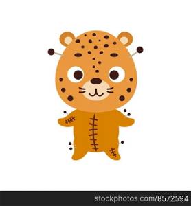 Cute little Halloween cheetah in a voodoo costume. Cartoon animal character for kids t-shirts, nursery decoration, baby shower, greeting card, invitation, house interior. Vector stock illustration