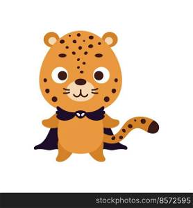 Cute little Halloween cheetah in a wizard costume. Cartoon animal character for kids t-shirts, nursery decoration, baby shower, greeting card, invitation, house interior. Vector stock illustration