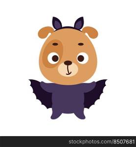 Cute little Halloween dog in a bat costume. Cartoon animal character for kids t-shirts, nursery decoration, baby shower, greeting card, invitation, house interior. Vector stock illustration