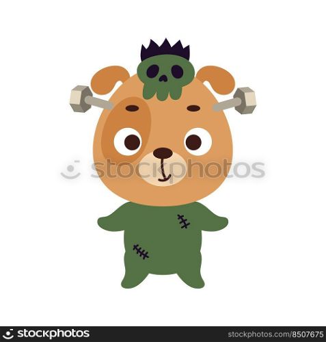 Cute little Halloween dog in a Frankenstein costume. Cartoon animal character for kids t-shirts, nursery decoration, baby shower, greeting card, invitation. Vector stock illustration