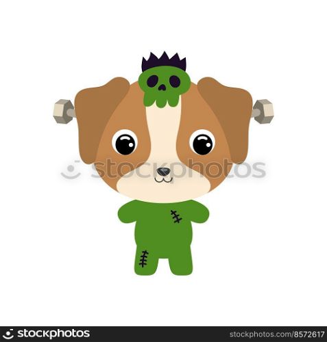 Cute little Halloween dog in a Frankenstein costume. Cartoon animal character for kids t-shirts, nursery decoration, baby shower, greeting card, invitation. Vector stock illustration