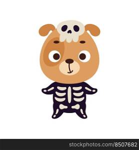 Cute little Halloween dog in a skeleton costume. Cartoon animal character for kids t-shirts, nursery decoration, baby shower, greeting card, invitation, house interior. Vector stock illustration