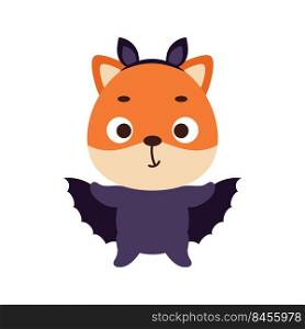 Cute little Halloween fox in a bat costume. Cartoon animal character for kids t-shirts, nursery decoration, baby shower, greeting card, invitation, house interior. Vector stock illustration