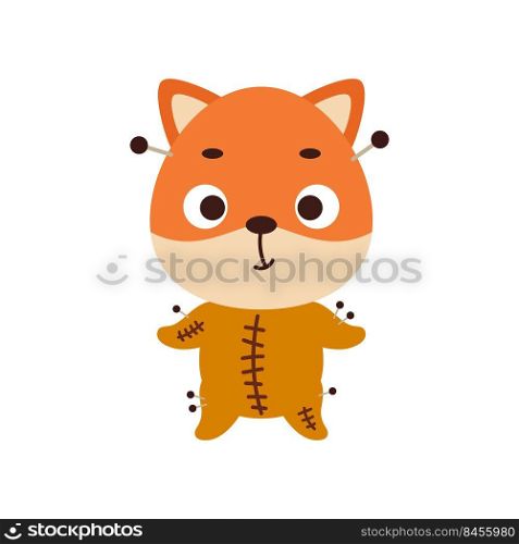 Cute little Halloween fox in a voodoo costume. Cartoon animal character for kids t-shirts, nursery decoration, baby shower, greeting card, invitation, house interior. Vector stock illustration