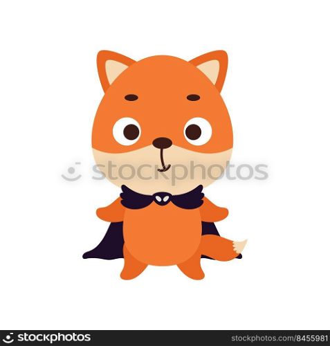 Cute little Halloween fox in a wizard costume. Cartoon animal character for kids t-shirts, nursery decoration, baby shower, greeting card, invitation, house interior. Vector stock illustration