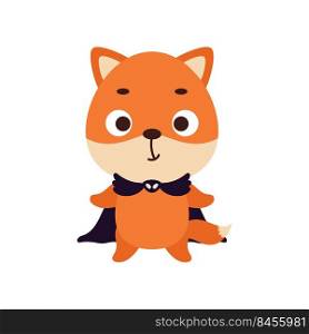 Cute little Halloween fox in a wizard costume. Cartoon animal character for kids t-shirts, nursery decoration, baby shower, greeting card, invitation, house interior. Vector stock illustration