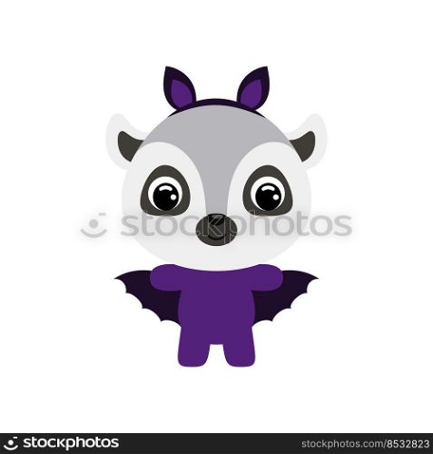 Cute little Halloween lemur in a bat costume. Cartoon animal character for kids t-shirts, nursery decoration, baby shower, greeting card, invitation, house interior. Vector stock illustration