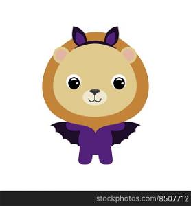 Cute little Halloween lion in a bat costume. Cartoon animal character for kids t-shirts, nursery decoration, baby shower, greeting card, invitation, house interior. Vector stock illustration