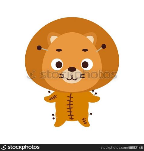 Cute little Halloween lion in a voodoo costume. Cartoon animal character for kids t-shirts, nursery decoration, baby shower, greeting card, invitation, house interior. Vector stock illustration