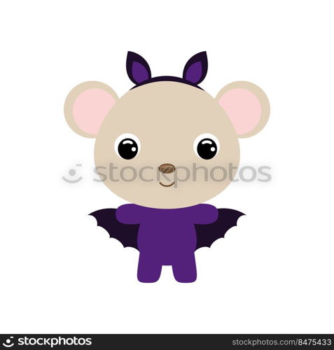 Cute little Halloween mouse in a bat costume. Cartoon animal character for kids t-shirts, nursery decoration, baby shower, greeting card, invitation, house interior. Vector stock illustration