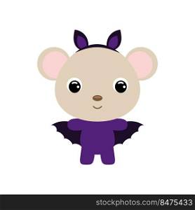 Cute little Halloween mouse in a bat costume. Cartoon animal character for kids t-shirts, nursery decoration, baby shower, greeting card, invitation, house interior. Vector stock illustration