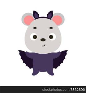 Cute little Halloween mouse in a bat costume. Cartoon animal character for kids t-shirts, nursery decoration, baby shower, greeting card, invitation, house interior. Vector stock illustration