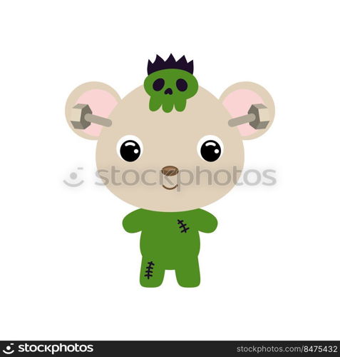 Cute little Halloween mouse in a Frankenstein costume. Cartoon animal character for kids t-shirts, nursery decoration, baby shower, greeting card, invitation. Vector stock illustration