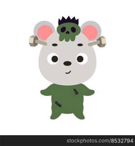 Cute little Halloween mouse in a Frankenstein costume. Cartoon animal character for kids t-shirts, nursery decoration, baby shower, greeting card, invitation. Vector stock illustration