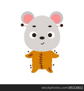 Cute little Halloween mouse in a voodoo costume. Cartoon animal character for kids t-shirts, nursery decoration, baby shower, greeting card, invitation, house interior. Vector stock illustration