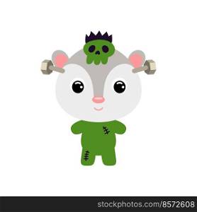 Cute little Halloween opossum in a Frankenstein costume. Cartoon animal character for kids t-shirts, nursery decoration, baby shower, greeting card, invitation. Vector stock illustration